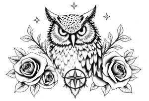 an owl,compass,roses,stars. tattoo idea