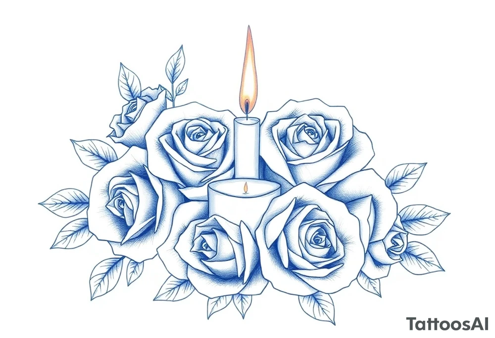 Passed love one, roses, candles, blue tattoo idea