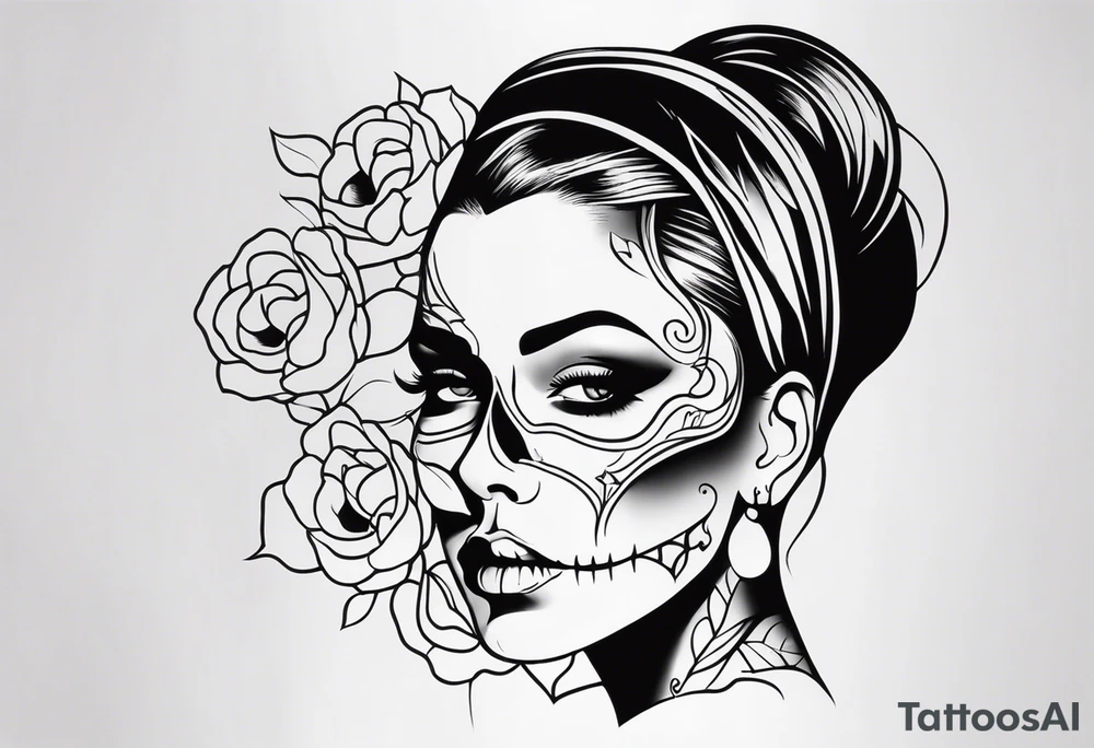SKULL FEMALE FACE tattoo idea