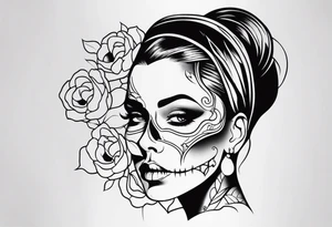 SKULL FEMALE FACE tattoo idea
