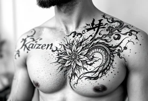 Right chest tattoo with the japanese word for Kaizen tattoo idea