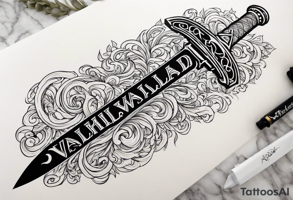 Valhalla sword warrior funeral tattoo idea