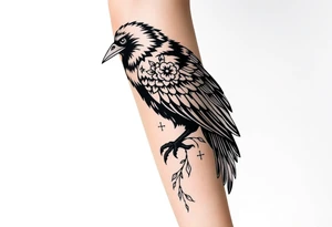 Nordic ornamental raven leg sleeve tattoo idea