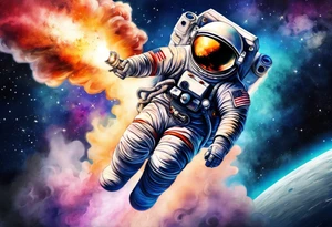 Apollo rocket blasting through deep space with subtle water colours and darkness with fade out tattoo idea