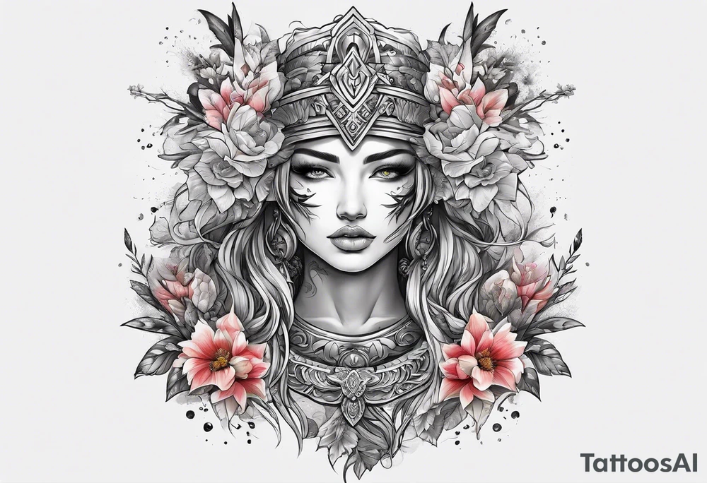warrior, snow, flower tattoo idea