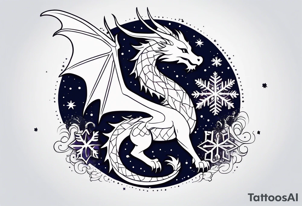 Constellation, kawaii dragon, snowflake tattoo idea