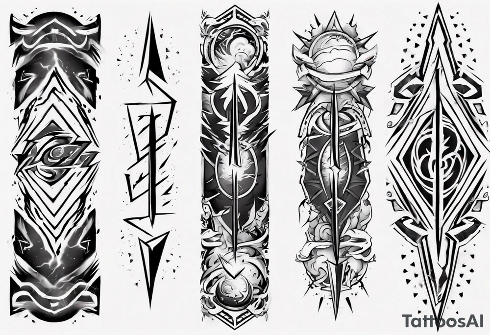 forearm sleeve lightning and clouds pattern tattoo idea