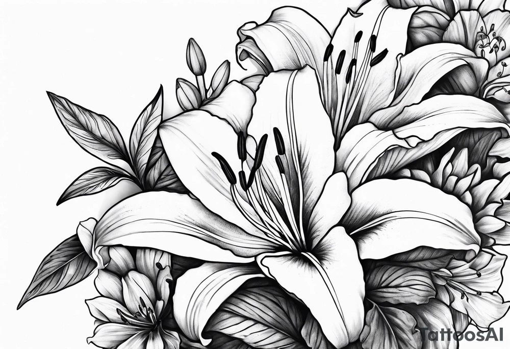 Floral sleeve lily’s tattoo idea