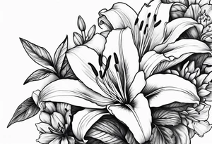 Floral sleeve lily’s tattoo idea
