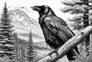 Big raven in nature tattoo idea