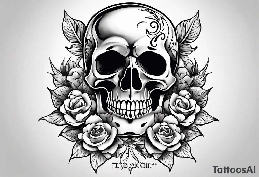 neck tattoo stencil about pain and struggle in new school or polka trash style with flowers and/or skulls tattoo idea