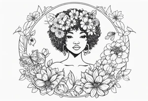 Flower fairy. A fairy with an afro and a boyquet of flowers tattoo idea