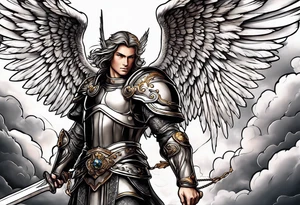 Michael the Archangel with clouds and lightning. tattoo idea