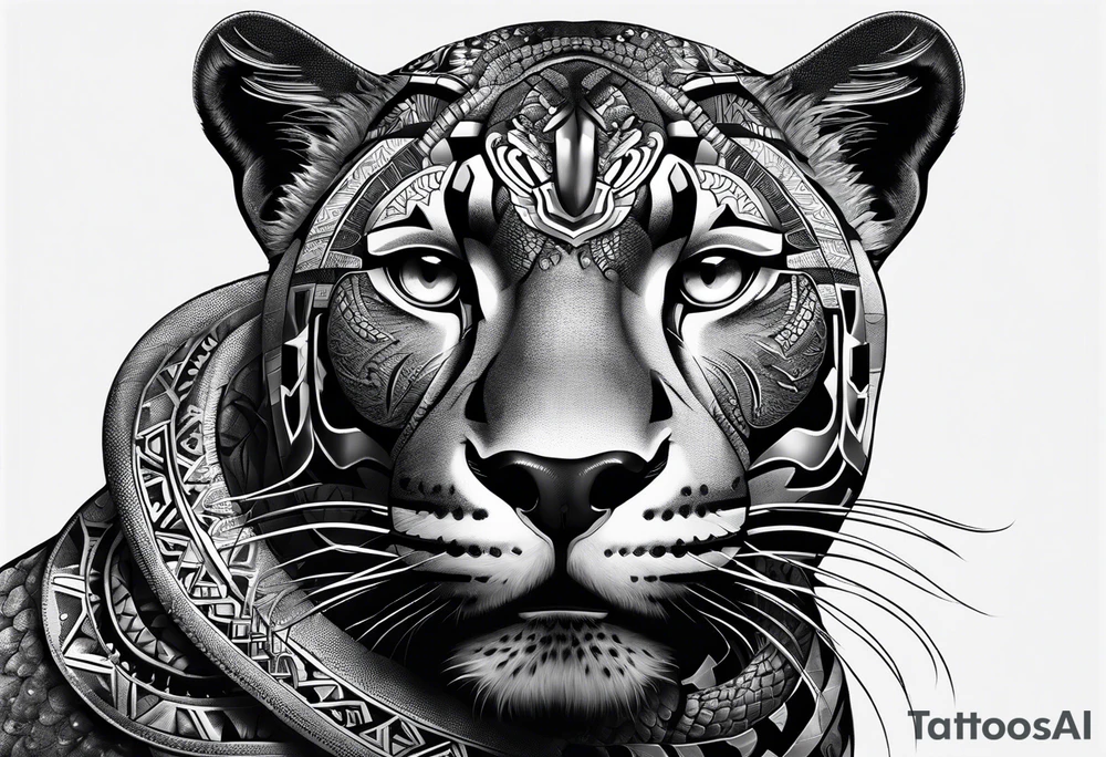 aztec black jaguar with snake tattoo idea