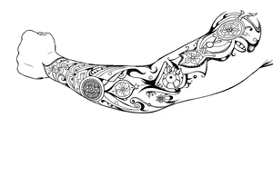 Sicilian Forearm tribal sleeve with patterns and symbols tattoo idea