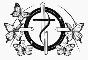 Capricorn sign and butterflies with a cross sleeve tattoo idea