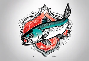 "A small tattoo featuring a lovestruck trout as the main theme, drawn with fine lines." tattoo idea