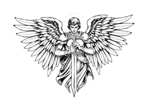 Holy Archangel, Biblical, Christianity, Archangel Michael, Hebrew, Guards of Christianity, Holding a sword, having six wings, seraphim, faceless tattoo idea