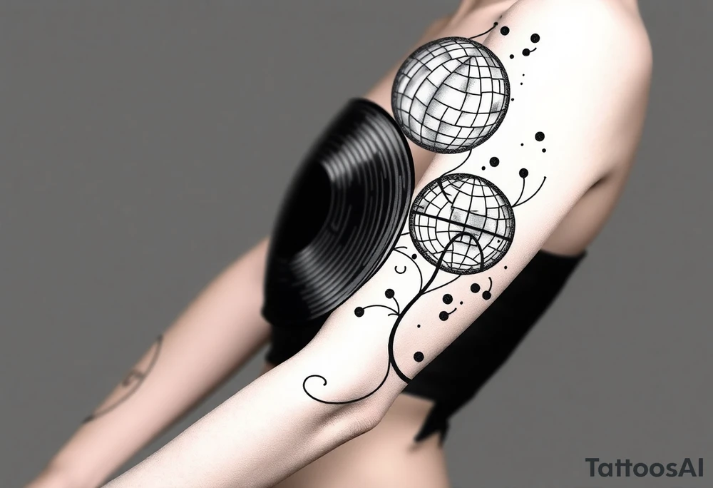 vinyl record and disco ball tattoo idea