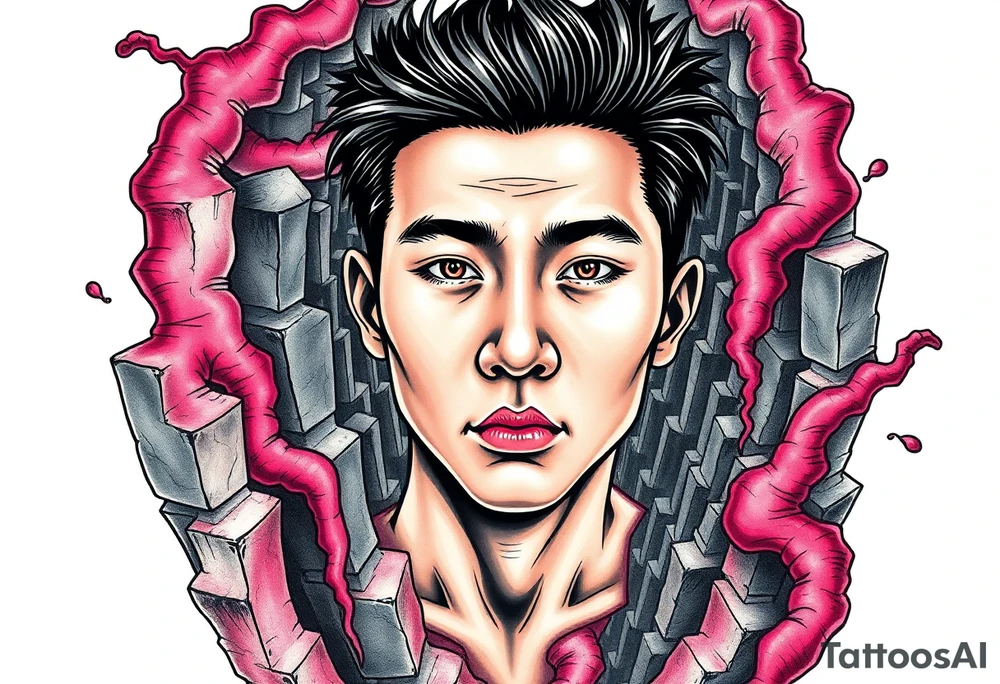 Handsome Asian young guy lost in a scary labyrinth tattoo idea