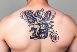 guardian angel wolf on a motorcycle tattoo idea