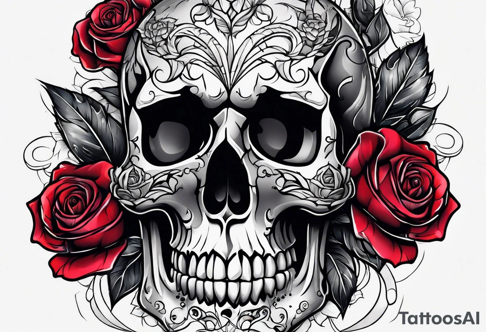 skull and roses tattoo idea