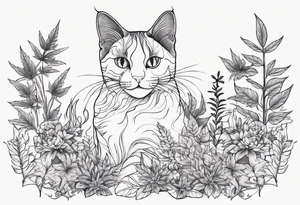 Cats and weed but in fine line and very detailed work tattoo idea