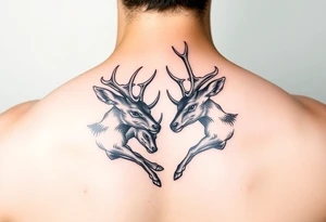 Two deer fighting with intertwined antlers tattoo idea