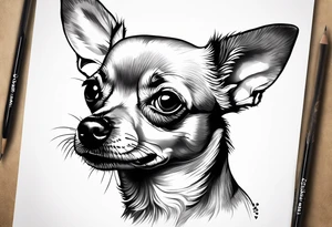 Portrait of tan chihuahua dog with paw print and phrase “loving you changed my life, losing you did the same.” tattoo idea