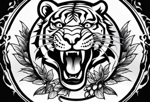 Fierce tigger growling with leaves and smoke around the image tattoo idea