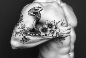 snake with flowers tattoo idea