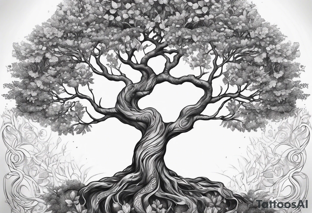 Feminine Yggdrasil tree tattoo idea