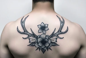 Deer antlers with flower and name Aline ,Samuel,Daniel tattoo idea