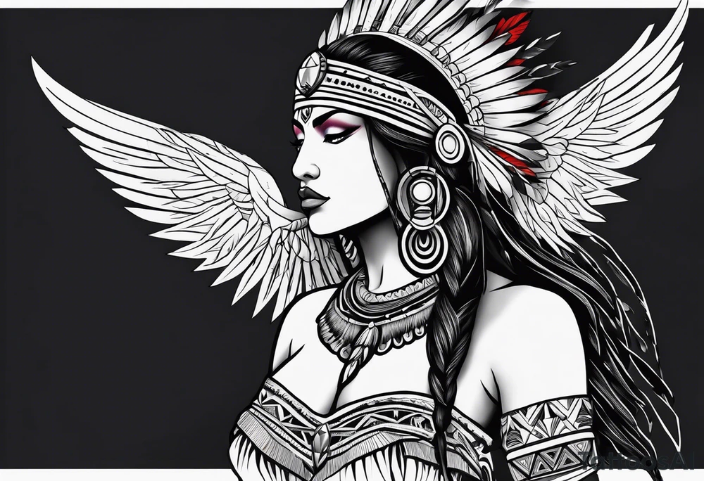 beautiful, kali, valkrye, goddess, native american, chest, left looking, wing tattoo idea