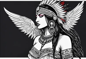 beautiful, kali, valkrye, goddess, native american, chest, left looking, wing tattoo idea