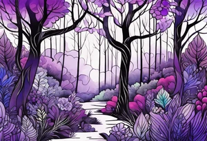 forest, lineswork, purple and black tattoo idea