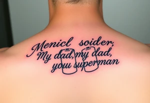 in pencil led draw "Marine soilder, my dad, my superman" inside military dogtags tattoo idea
