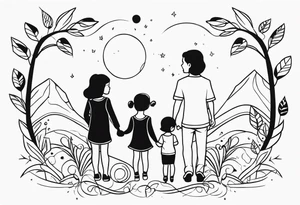 fine Line tattoo family if Three kids tattoo idea