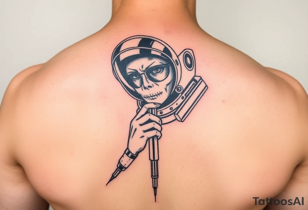 A spaceman junkie with a syringe tattoo idea