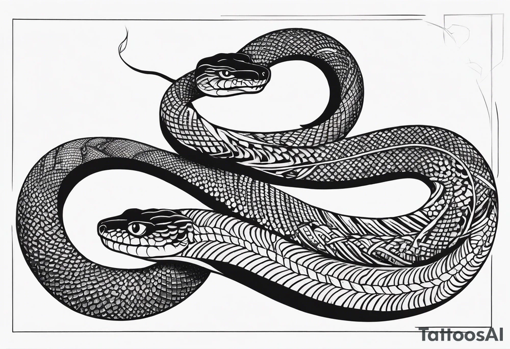 Snake tattoo for placement along the spine in japanese style where the head is positioned at the bottom end of my spine to symbolise a journey of healing and transformation with reference to ying yang tattoo idea