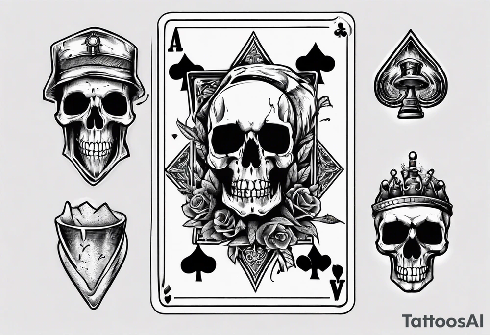 7 and 2 poker card, most outward facing card have a grave in the middle with a skull on it tattoo idea