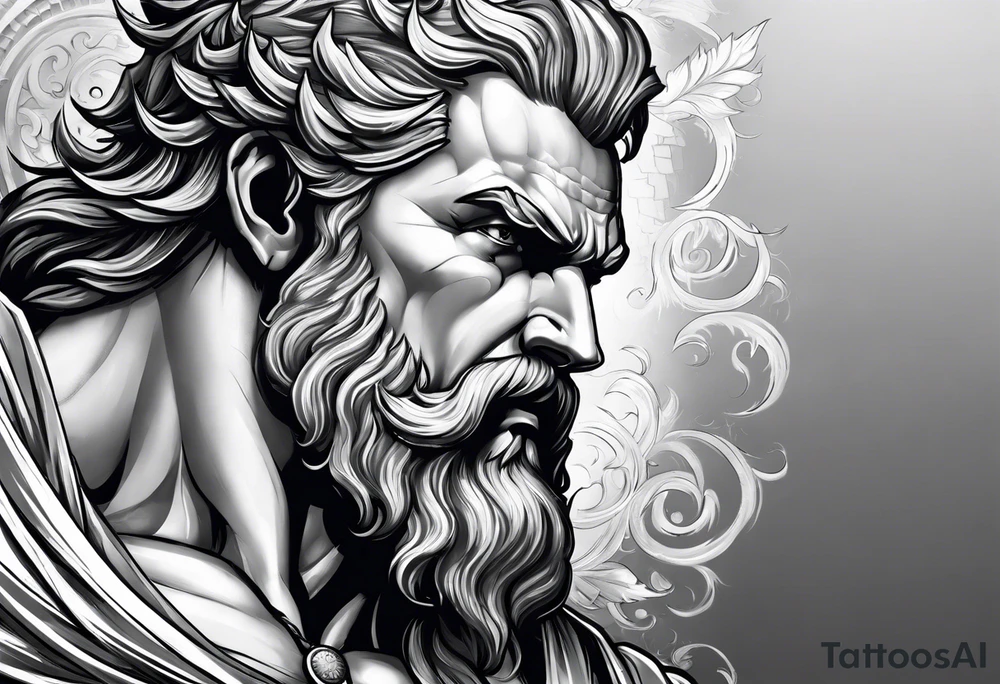 Half sleeve on the right arm with zeus and some text that goes along with it and you can add some Sparta maybe or some building temple of zeus tattoo idea