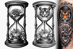 Hour glass with Brain and heart inside tiger sleeve tattoo idea