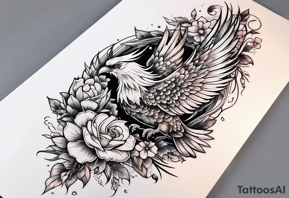 Half sleeve on under arm, with phoenix and flowers tattoo idea