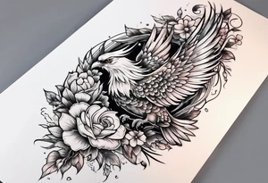 Half sleeve on under arm, with phoenix and flowers tattoo idea