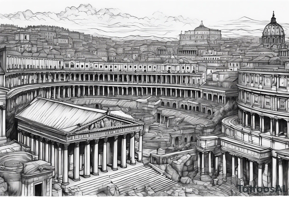 Ancient Roman City buildings tattoo idea