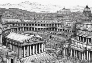 Ancient Roman City buildings tattoo idea