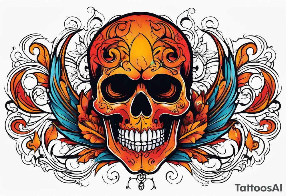 Gothic skull that is red and orange tattoo idea