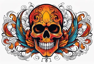 Gothic skull that is red and orange tattoo idea