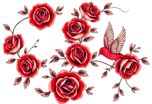Vintage lace, red roses, red birds, vintage tattoo idea